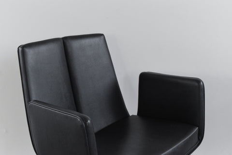 Vintage Single Black / Charcoal Grey Vinyl Fixed Swivel Arm Chair from Carlisle's Civic Centre Council Chamber