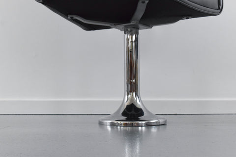 Vintage Single Black / Charcoal Grey Vinyl Fixed Swivel Arm Chair from Carlisle's Civic Centre Council Chamber