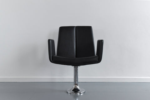 Vintage Single Black / Charcoal Grey Vinyl Fixed Swivel Arm Chair from Carlisle's Civic Centre Council Chamber