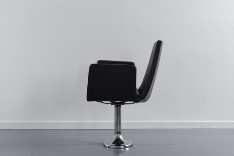 Vintage Single Black / Charcoal Grey Vinyl Fixed Swivel Arm Chair from Carlisle's Civic Centre Council Chamber