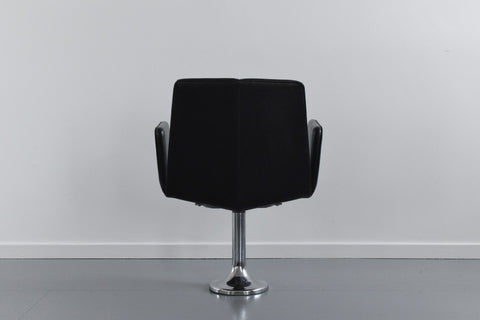 Vintage Single Black / Charcoal Grey Vinyl Fixed Swivel Arm Chair from Carlisle's Civic Centre Council Chamber