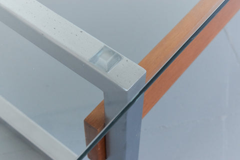 Vintage Chrome and Teak Framed Coffee Table with Glass Top