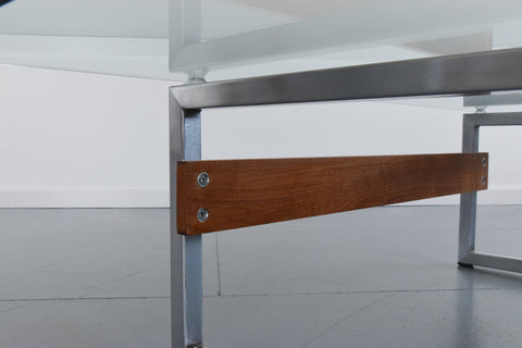 Vintage Chrome and Teak Framed Coffee Table with Glass Top