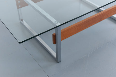 Vintage Chrome and Teak Framed Coffee Table with Glass Top
