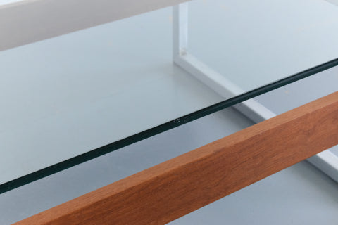 Vintage Chrome and Teak Framed Coffee Table with Glass Top