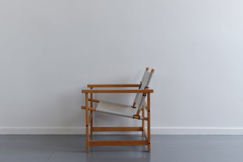 Vintage Danish Hyllinge Mobler Beech and Canvas Sling Lounge Chair