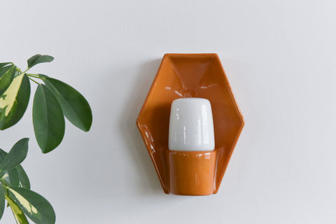 Vintage Danish Orange Ceramic and Glass Wall Light By Lyskaer Belysning