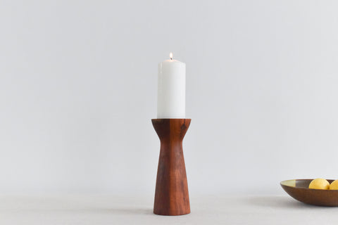 Vintage Danish Solid Teak Pillar Candle Holder