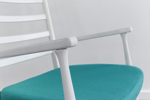 Vintage Danish Style White Wooden Ladder Back Rocking Chair