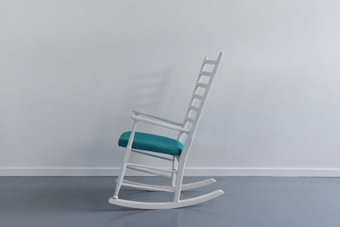 Vintage Danish Style White Wooden Ladder Back Rocking Chair