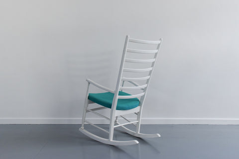 Vintage Danish Style White Wooden Ladder Back Rocking Chair