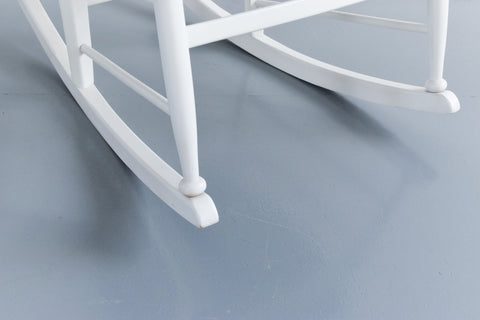 Vintage Danish Style White Wooden Ladder Back Rocking Chair