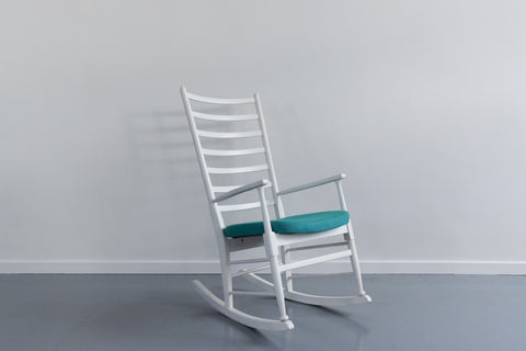 Vintage Danish Style White Wooden Ladder Back Rocking Chair