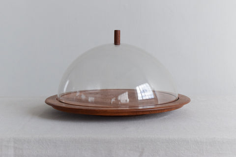 Vintage Danish Teak and Perspex Domed Lazy Susan by Digsmed