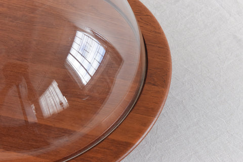 Vintage Danish Teak and Perspex Domed Lazy Susan by Digsmed