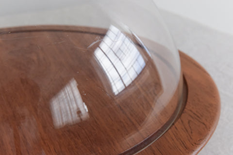 Vintage Danish Teak and Perspex Domed Lazy Susan by Digsmed