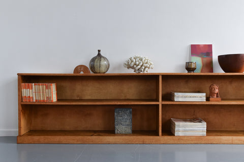 Vintage Early 20th Century Oak Low Panoramic Open Bookcase