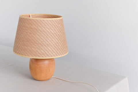 Vintage Elm Table Lamp with Rattan Shade