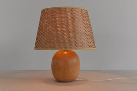 Vintage Elm Table Lamp with Rattan Shade