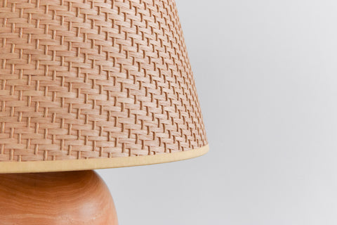 Vintage Elm Table Lamp with Rattan Shade