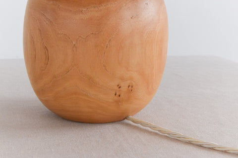 Vintage Elm Table Lamp with Rattan Shade