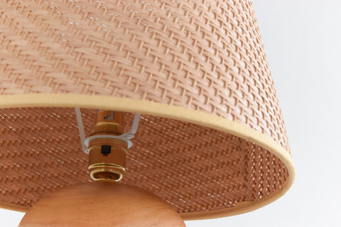 Vintage Elm Table Lamp with Rattan Shade