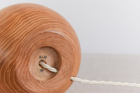 Vintage Elm Table Lamp with Rattan Shade