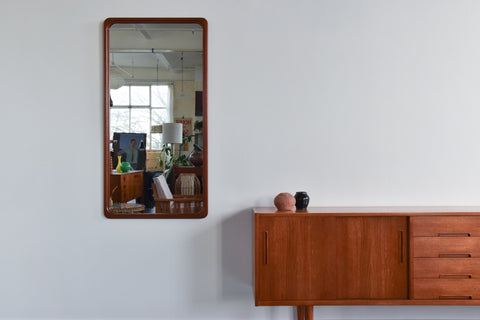 Vintage Extra Large Danish Teak Wall Mirror by B.M. Spejle