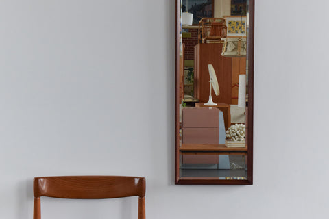 Vintage Extra Long Dark Teak Framed Wall Mirror by Clark Eaton