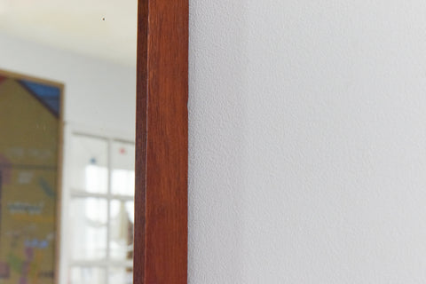 Vintage Extra Long Dark Teak Framed Wall Mirror by Clark Eaton