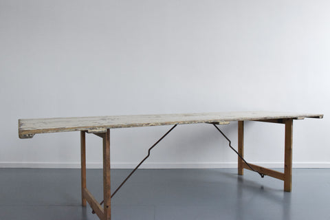 Vintage Extra Long Rustic Painted Wooden Folding Trestle Table