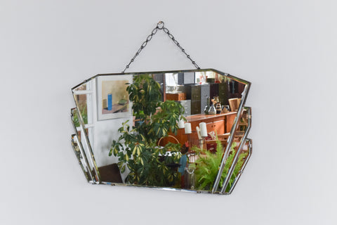 Vintage Art Deco Fan Shaped Frameless Bevelled Wall Mirror