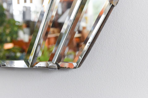 Vintage Art Deco Fan Shaped Frameless Bevelled Wall Mirror