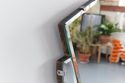 Vintage Art Deco Fan Shaped Frameless Bevelled Wall Mirror
