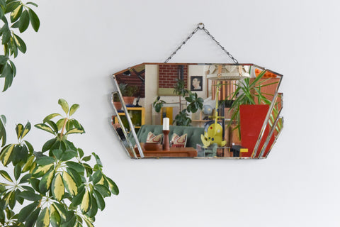Vintage Art Deco Fan Shaped Frameless Bevelled Wall Mirror
