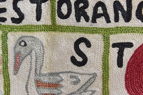 Vintage Folk Art Embroidered Alphabet Wall Hanging / Tapestry