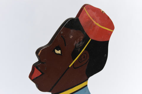 Vintage Folk Art Wooden Bell Boy Display Stand