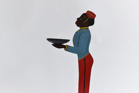 Vintage Folk Art Wooden Bell Boy Display Stand