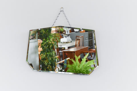 Vintage Frameless Bevelled Wall Mirror