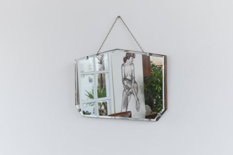 Vintage Frameless Bevelled Mirror Heptagon Shape