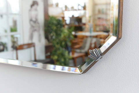 Vintage Frameless Bevelled Mirror Heptagon Shape