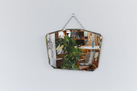 Vintage Frameless Bevelled Mirror with Flat Peak