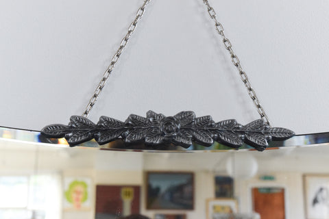 Vintage Frameless Bevelled Mirror with Floral Rose Finial