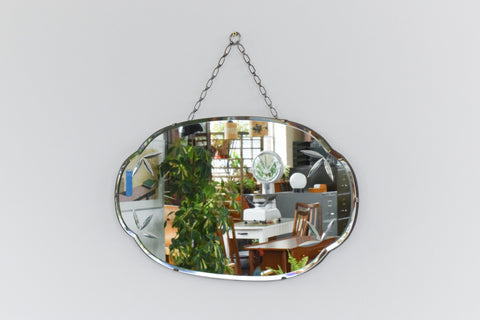 Vintage Frameless Cut Glass Bevelled Wall Mirror