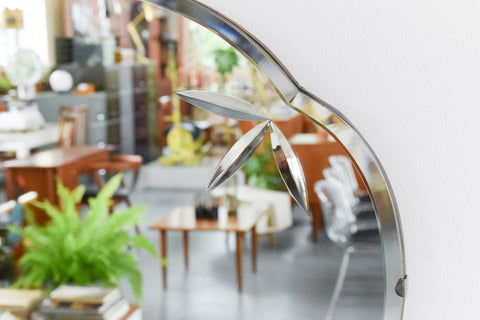 Vintage Frameless Cut Glass Bevelled Wall Mirror