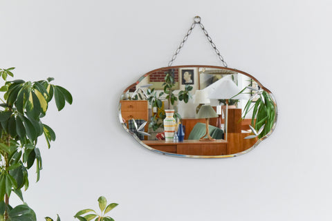 Vintage Frameless Cut Glass Bevelled Wall Mirror
