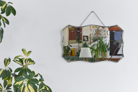 Vintage Frameless Cut Glass Bevelled Wall Mirror