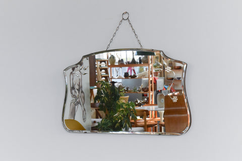 Vintage Frameless Mirror with Cut Glass Floral Motif