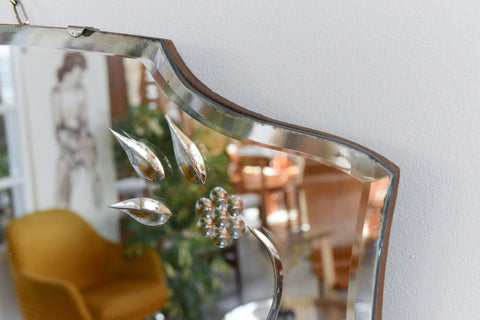 Vintage Frameless Mirror with Cut Glass Floral Motif