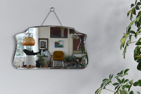 Vintage Frameless Mirror with Cut Glass Floral Motif